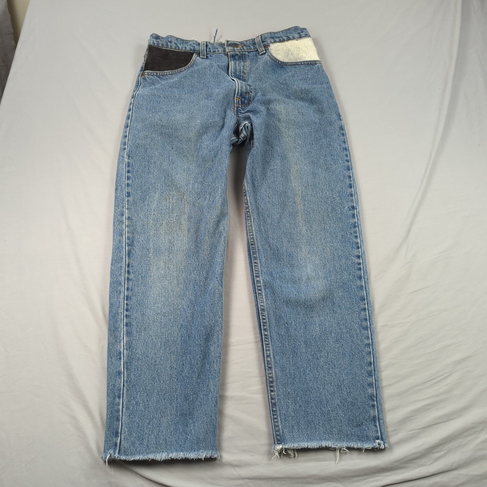 Vintage Levis Jeans Womens 34 Blue 550 Upcycled Ankle Western Cowhide Cowgirl 90